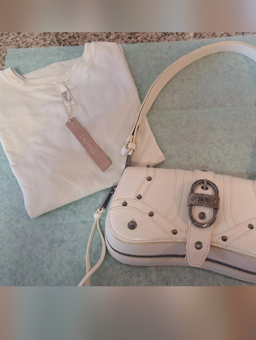 JW Pei Bag & Skims Cotton Jersey T Shirt In Bone Size Small